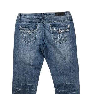 P&P Jeans 13/14 Junior's Blue Bedazzled Bling Rhinestone Pocket Straight Leg Y2K
